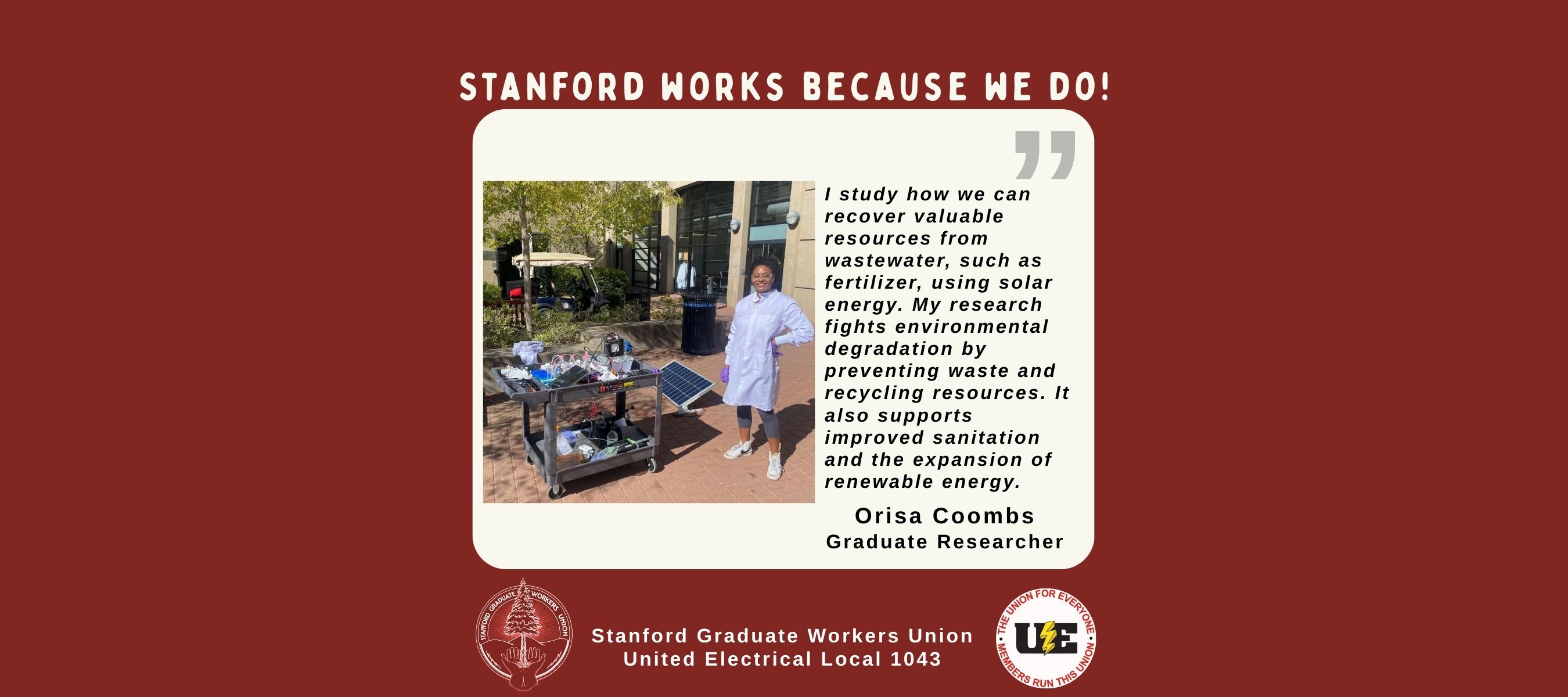 Image of Stanford graduate worker, Orisa Coombs, and a description of their work