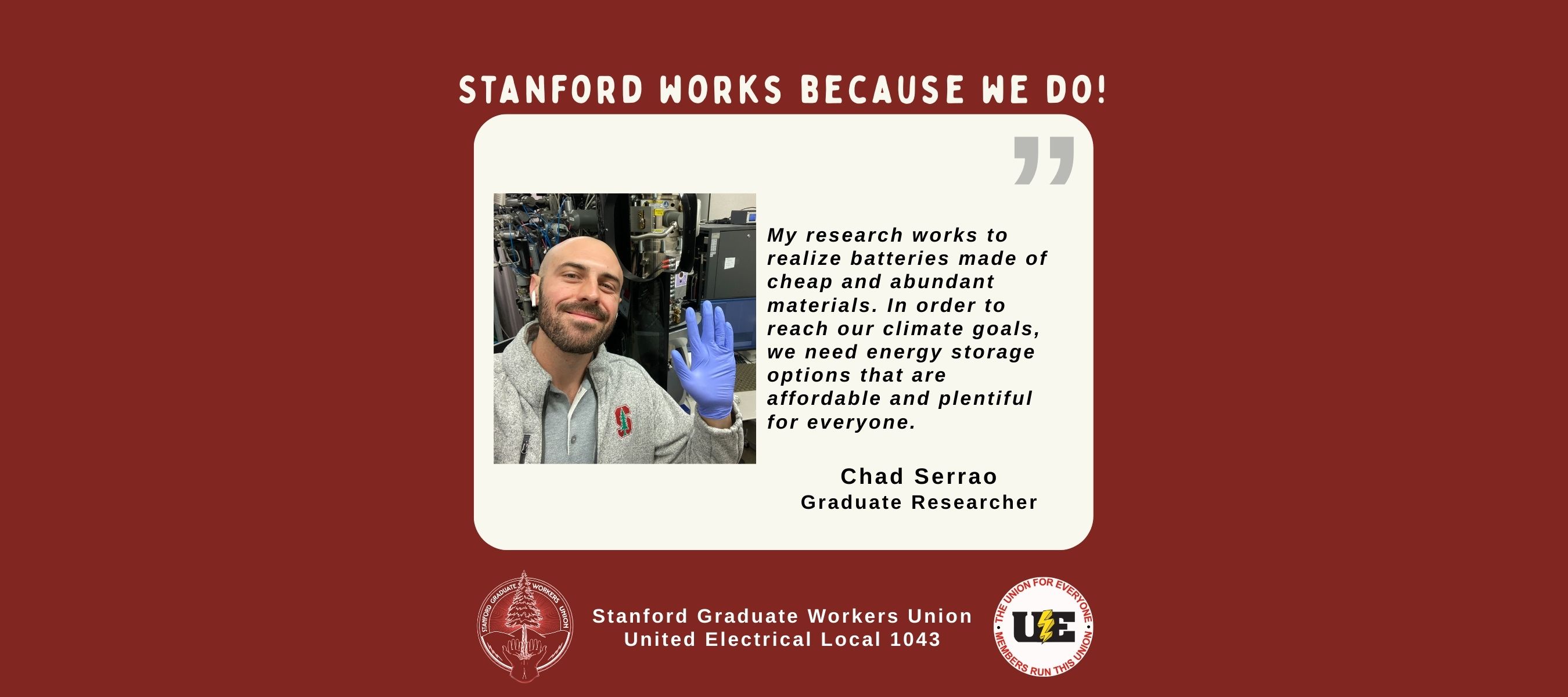 Image of Stanford graduate worker, Chad Serrao, and a description of their work